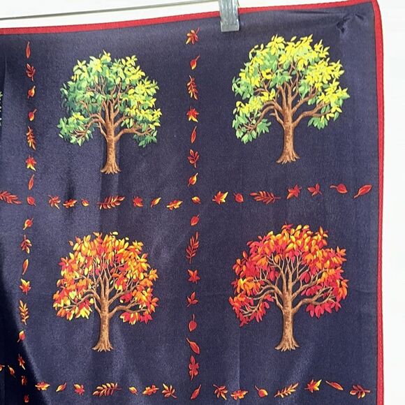 Vintage Talbots Seasonal Life of a Tree Red, Blue, Brown & Green Square Scarf - Picture 3 of 6